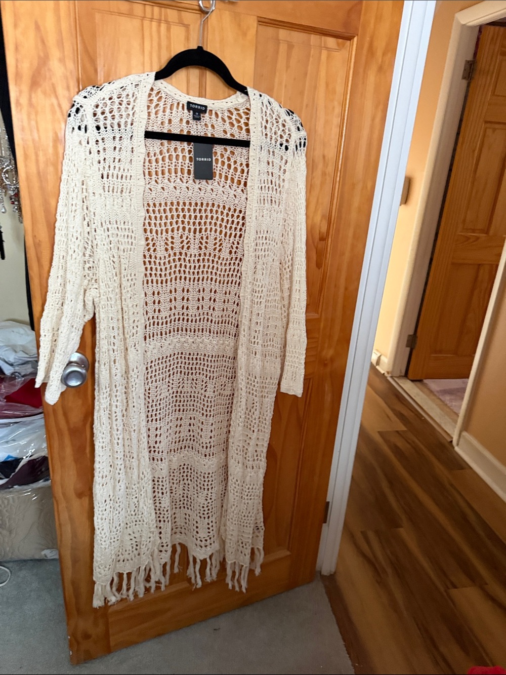 torrid Cream Open-Weave Fringe Duster Cardigan we